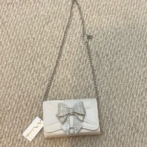 Nina White Clutch with Silver Bow